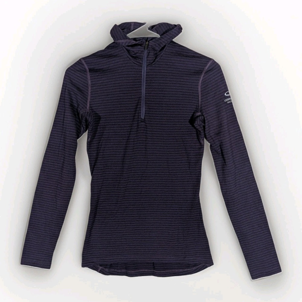 Icebreaker Merino Wool 1/4 Zip Hooded Pullover Shirt Women's XS Bodyfit 200